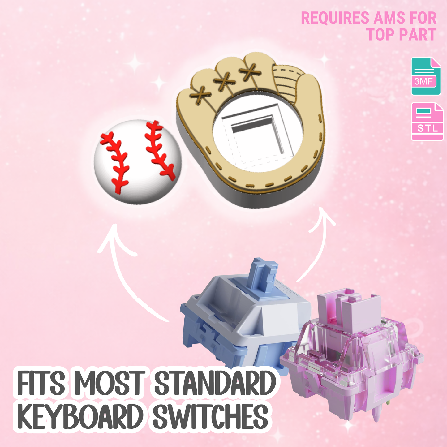 Baseball Softball Glove Fidget Clicker STL & 3MF 3D Print File (Digital Download)