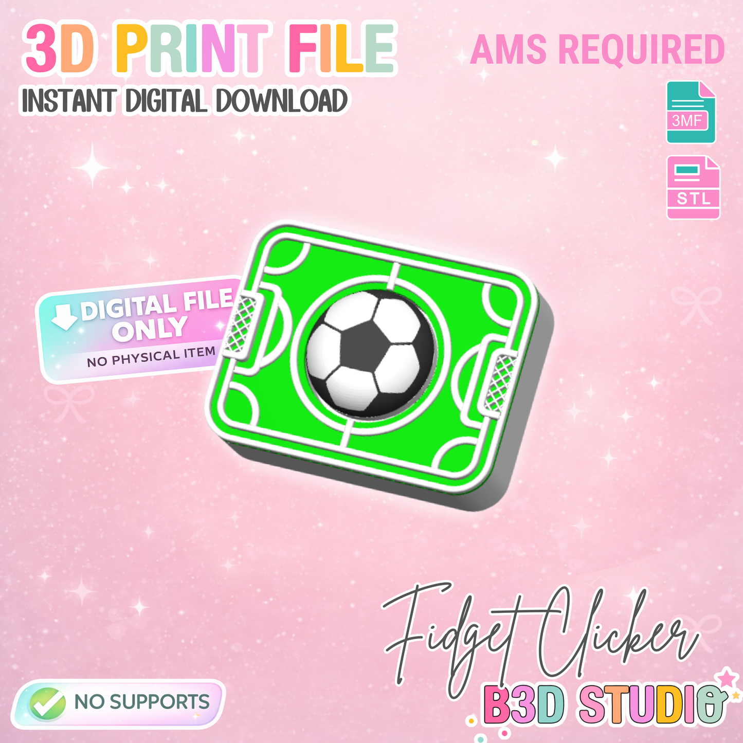 Soccer Field Fidget Clicker STL & 3MF 3D Print File - AMS (Digital Download)