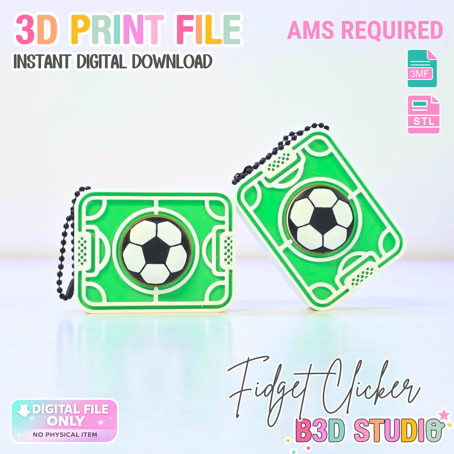 Soccer Field Fidget Clicker STL & 3MF 3D Print File - AMS (Digital Download)