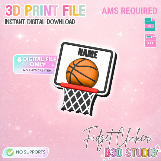 Basketball Hoop Fidget Clicker STL & 3MF 3D Print File - AMS (Digital Download)