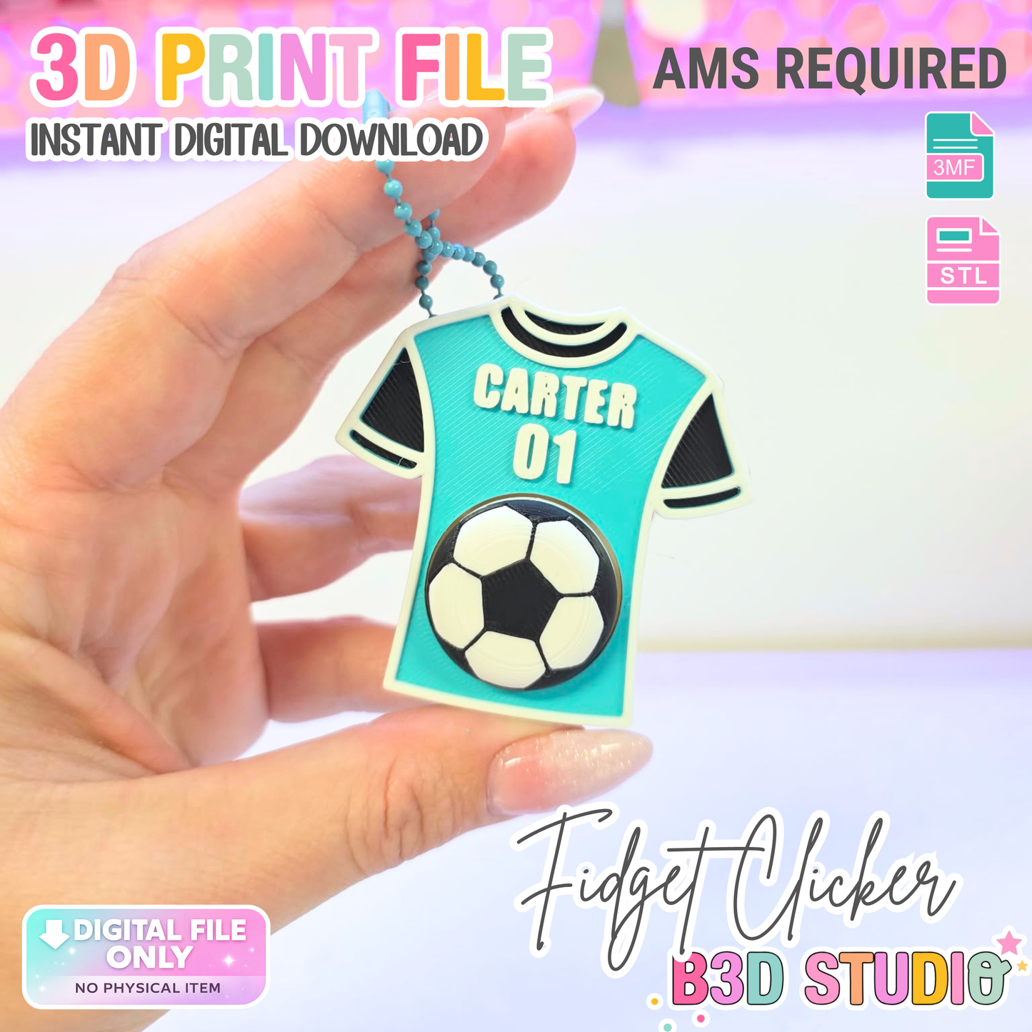 Soccer Jersey Fidget Clicker STL & 3MF Editable Name 3D Print File - AMS (Digital Download)