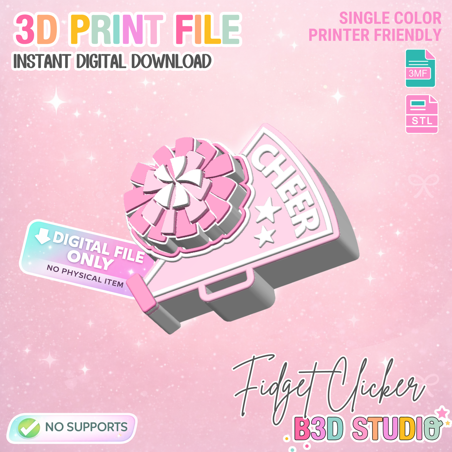 Cheer Fidget Clicker Keychain STL & 3MF 3D Print File (Digital Download)