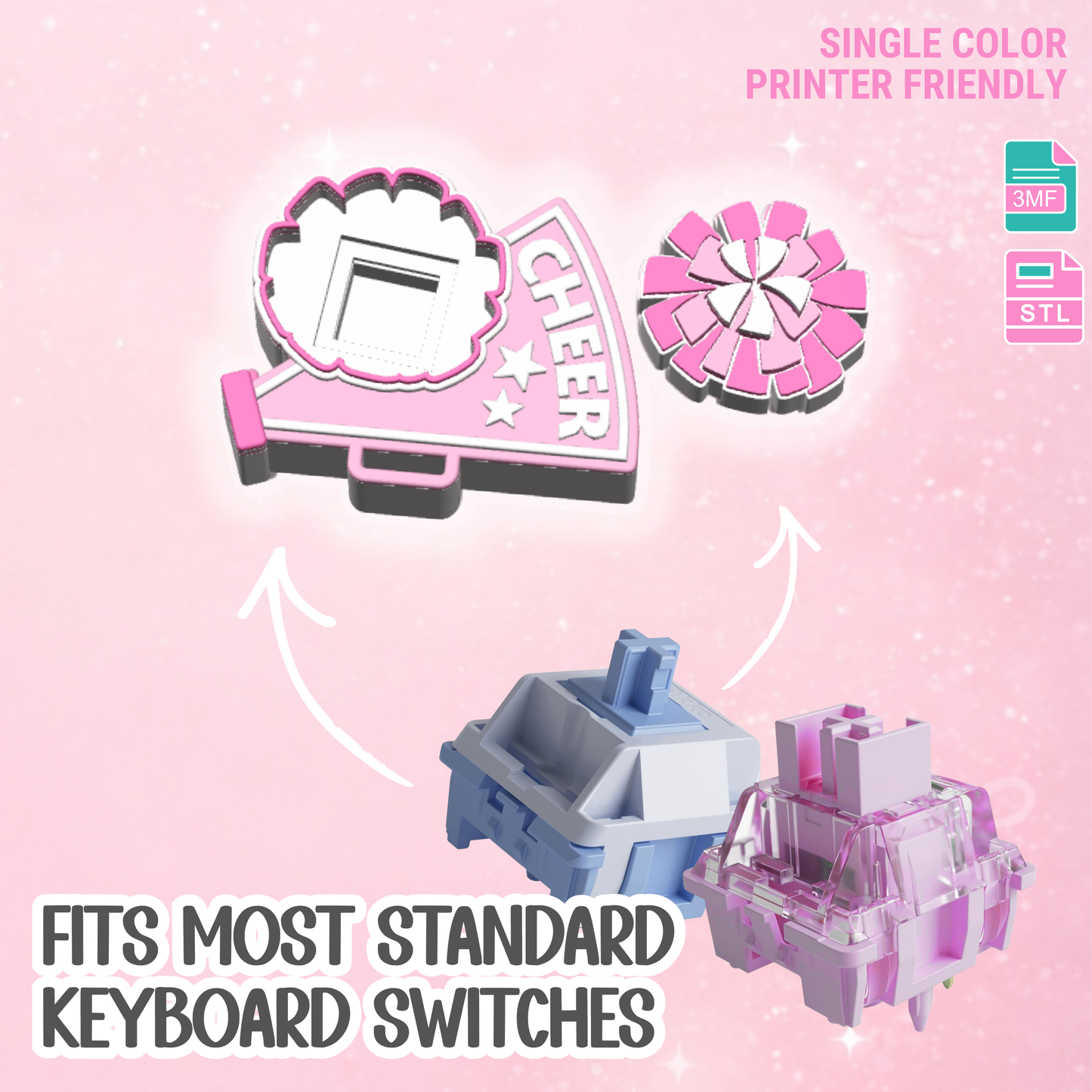 Cheer Fidget Clicker Keychain STL & 3MF 3D Print File (Digital Download)