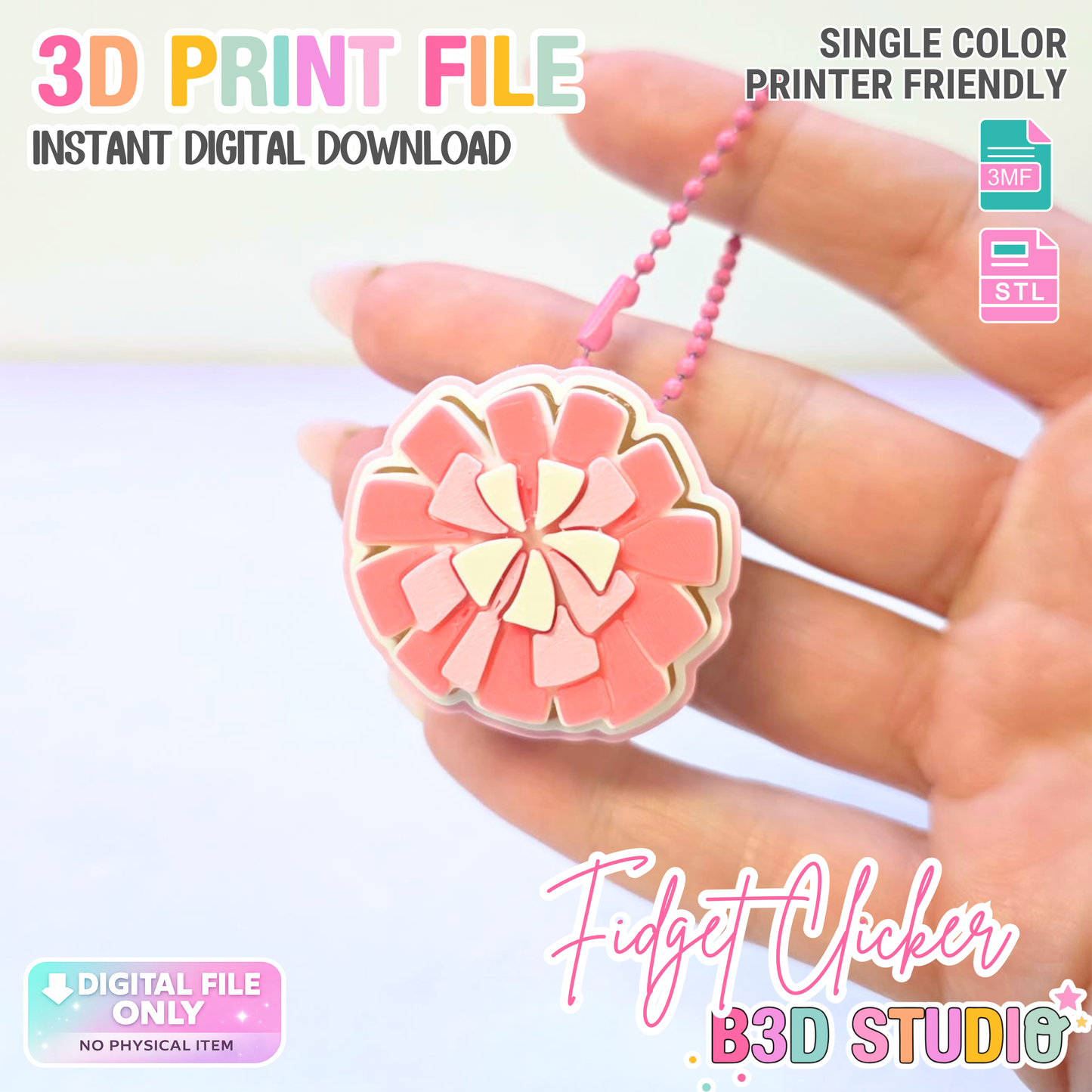 Pom Pom Fidget Clicker Keychain STL & 3MF 3D Print File (Digital Download)