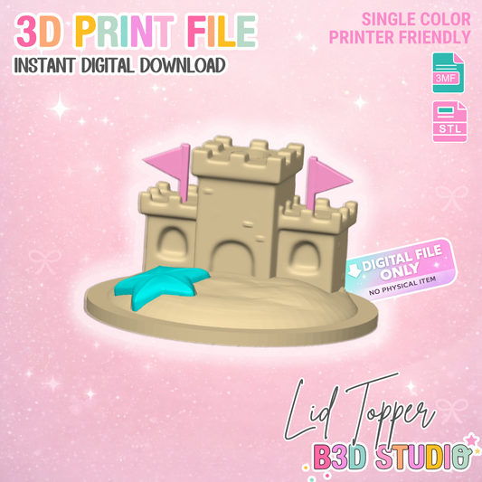 Sandcastle Lid Topper: 3D Print STL & 3MF File Cup Toppers (Digital Download)
