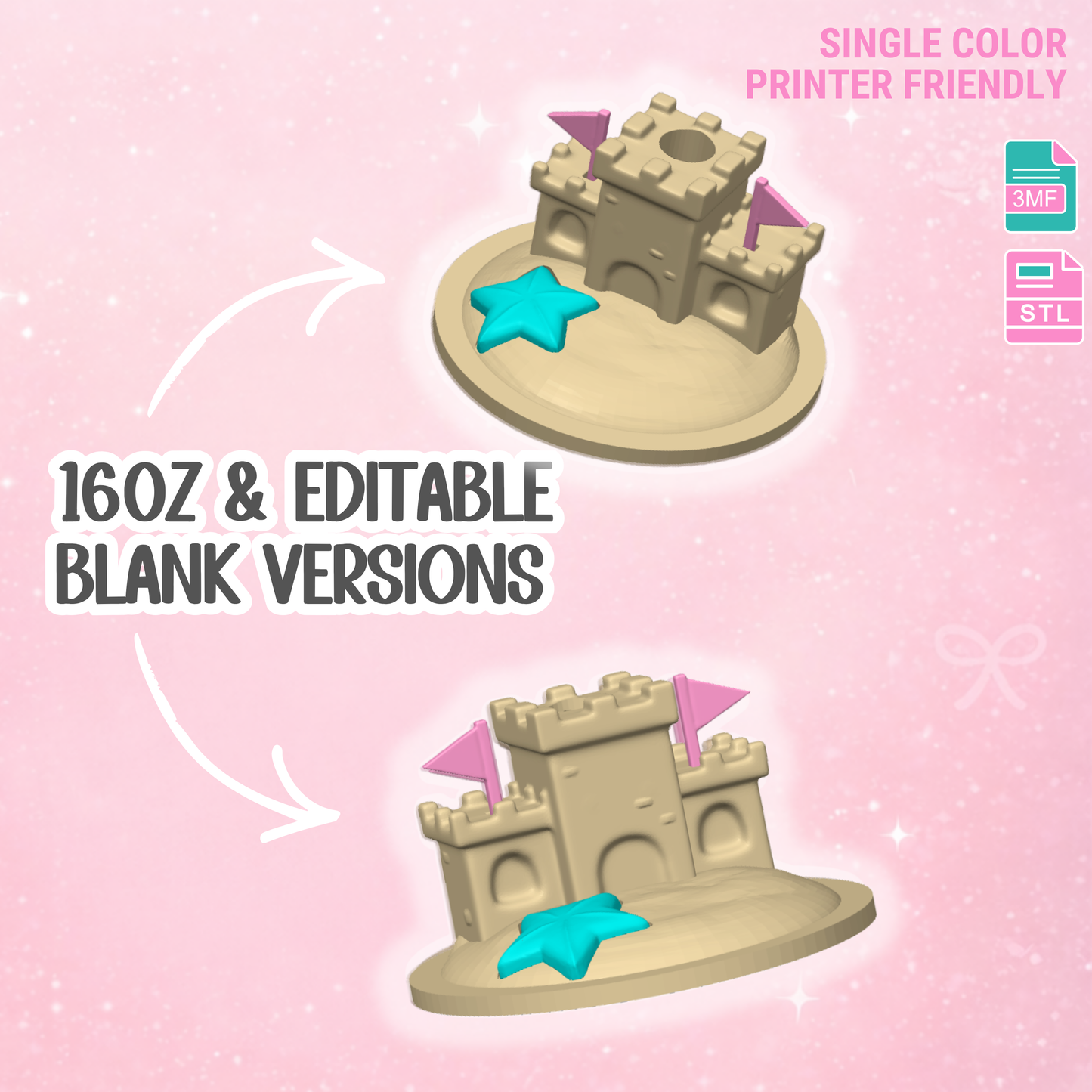 Sandcastle Lid Topper: 3D Print STL & 3MF File Cup Toppers (Digital Download)