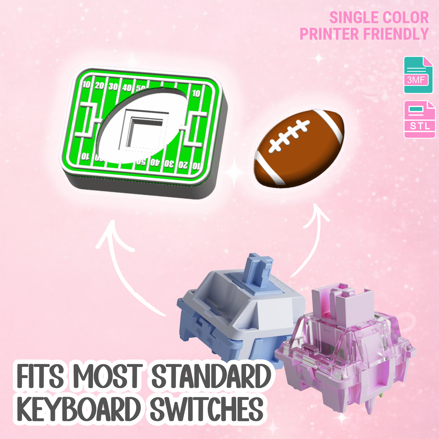 Football Field Fidget Clicker STL & 3MF 3D Print File (Digital Download)