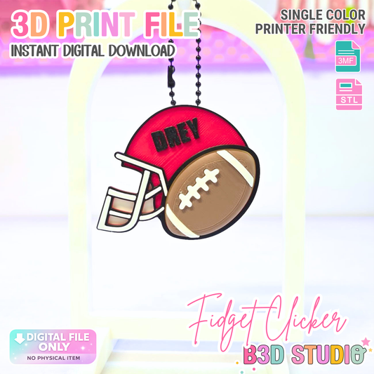 Football Helmet Fidget Clicker STL & 3MF Editable Name 3D Print File (Digital Download)
