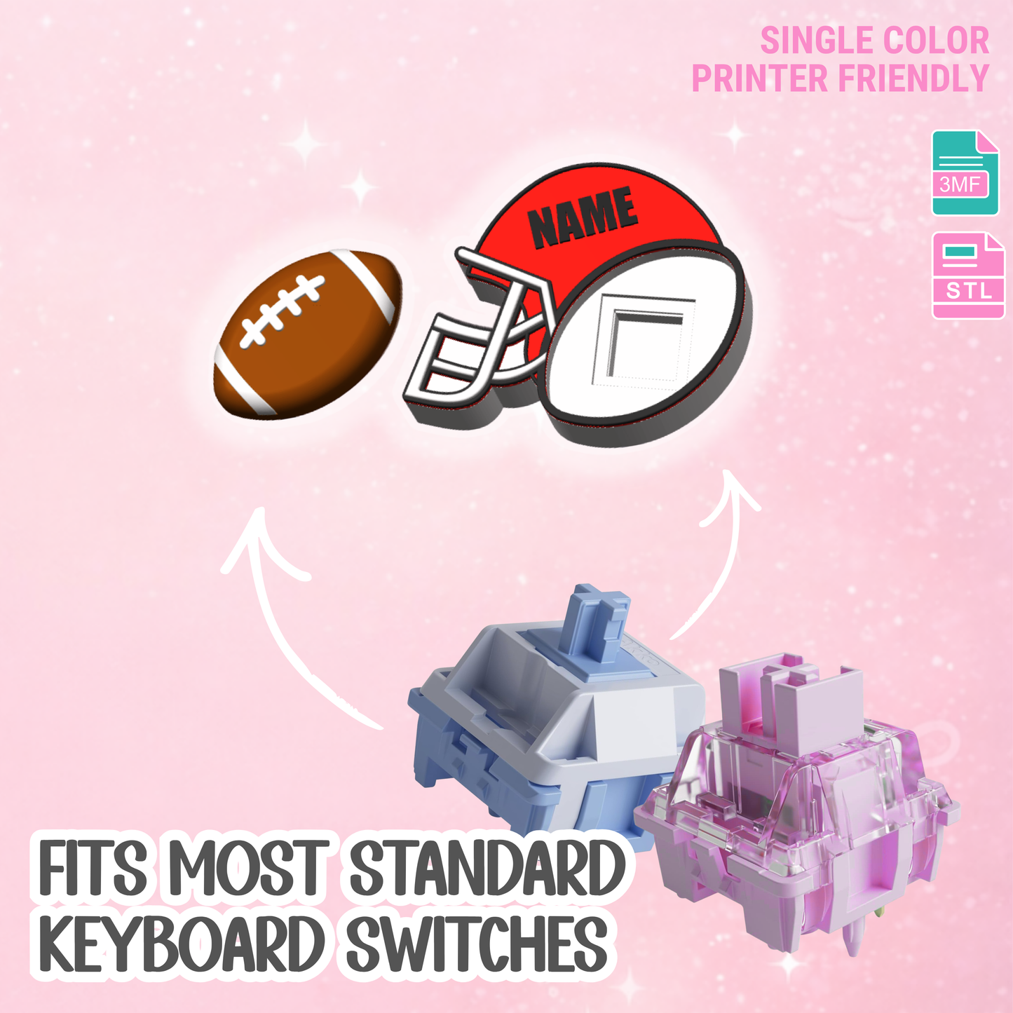 Football Helmet Fidget Clicker STL & 3MF Editable Name 3D Print File (Digital Download)