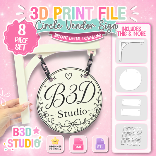 Circle Vendor Sign, Modular Market Booth Sign STL & 3MF 3D Print File (Digital Download)