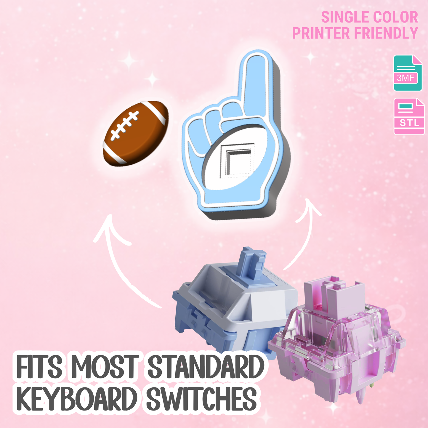 Football Foam Finger Fidget Clicker STL & 3MF 3D Print File (Digital Download)