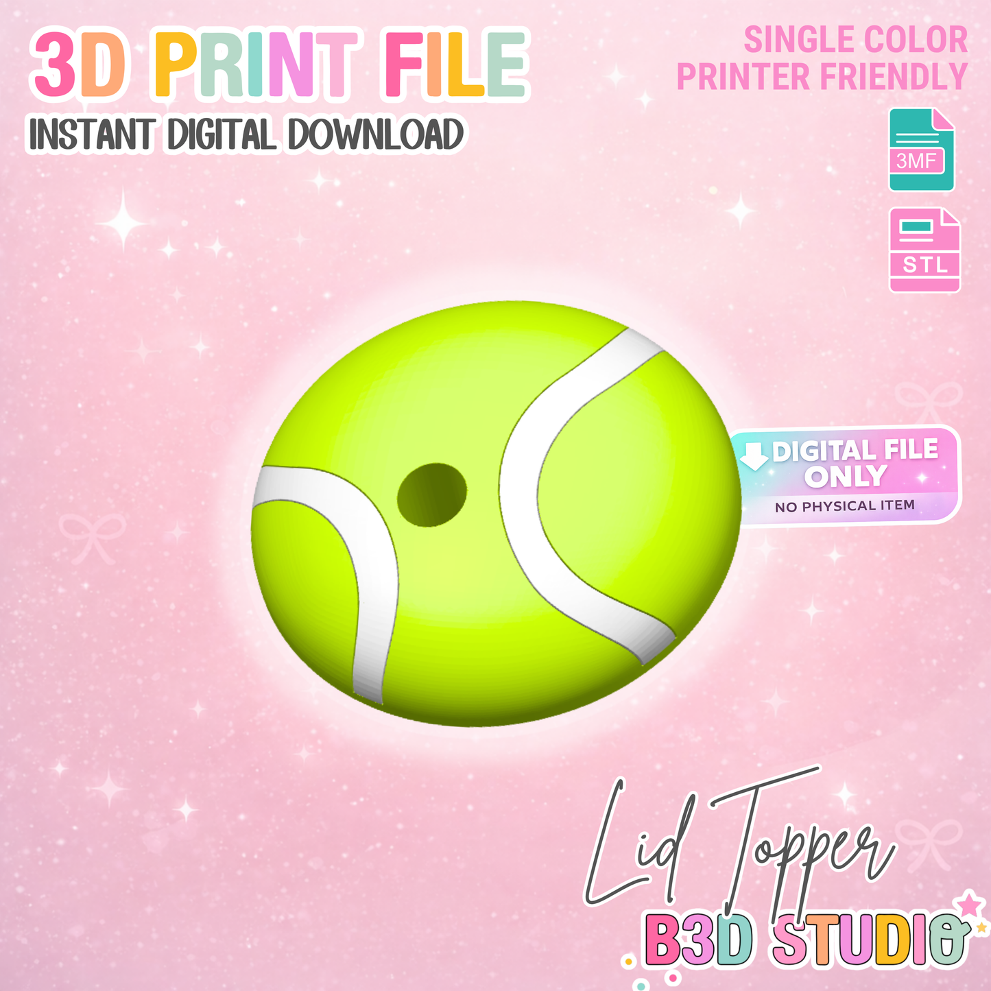 Tennis Ball Lid Topper: 3D Print STL & 3MF File Sports Toppers (Digital Download)