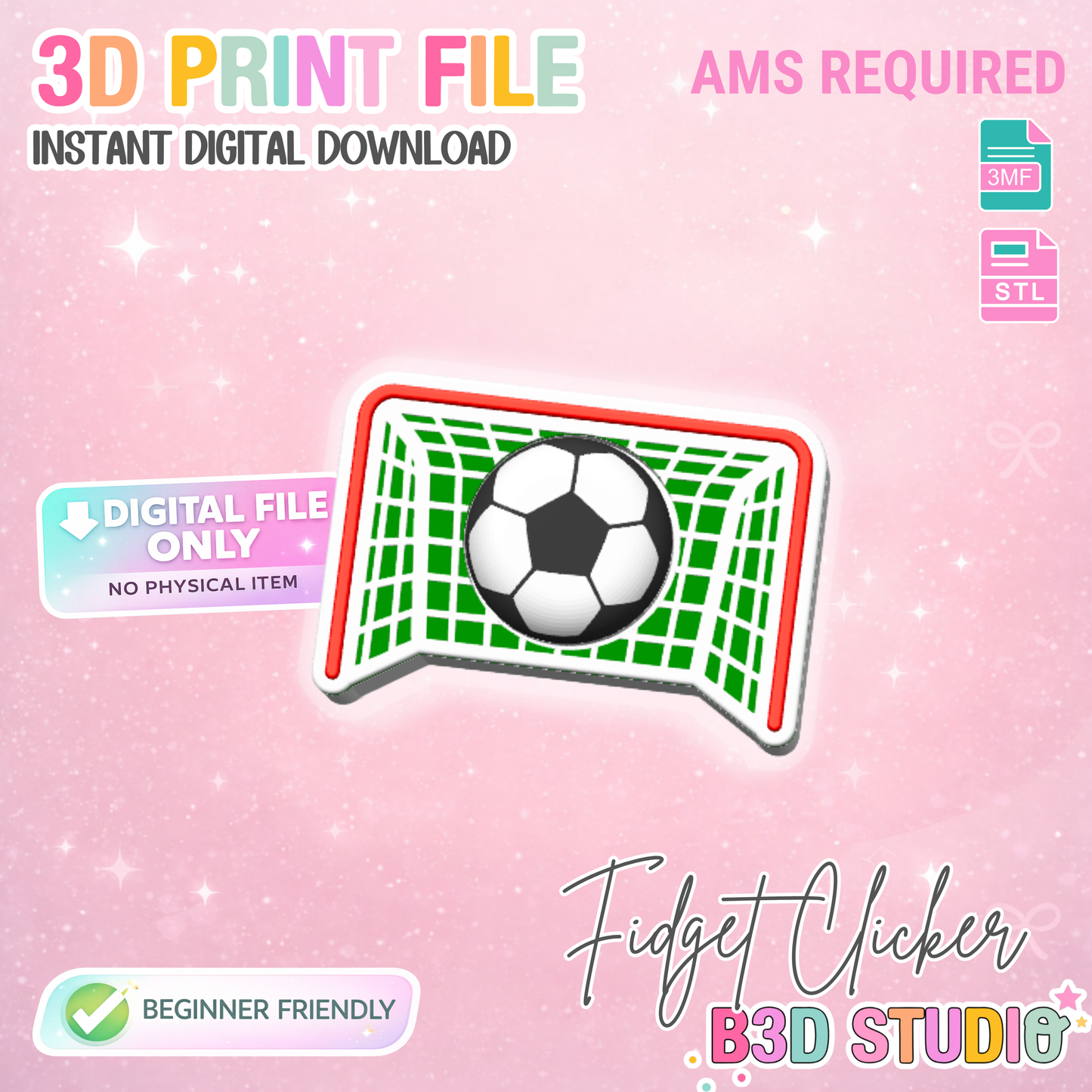 Soccer Net Fidget Clicker Keychain STL & 3MF 3D Print File - AMS (Digital Download)