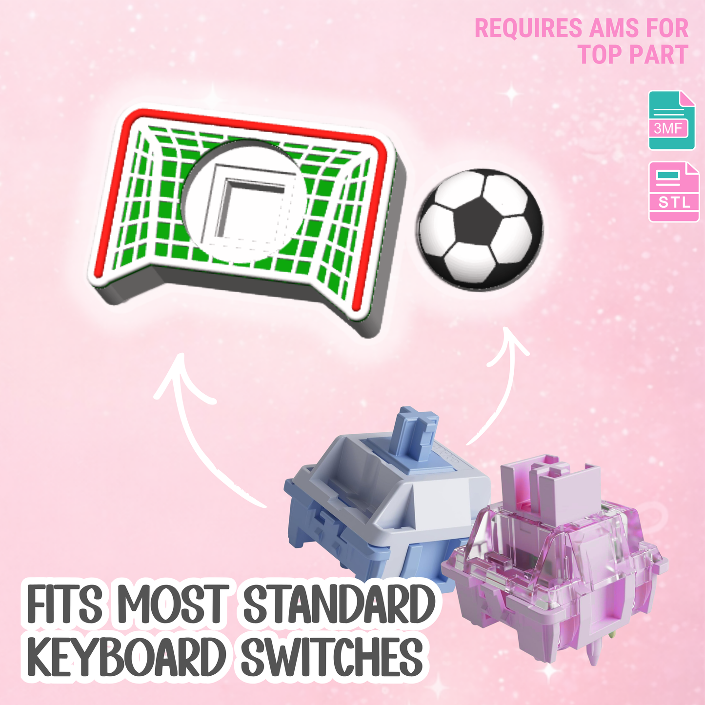 Soccer Net Fidget Clicker Keychain STL & 3MF 3D Print File - AMS (Digital Download)