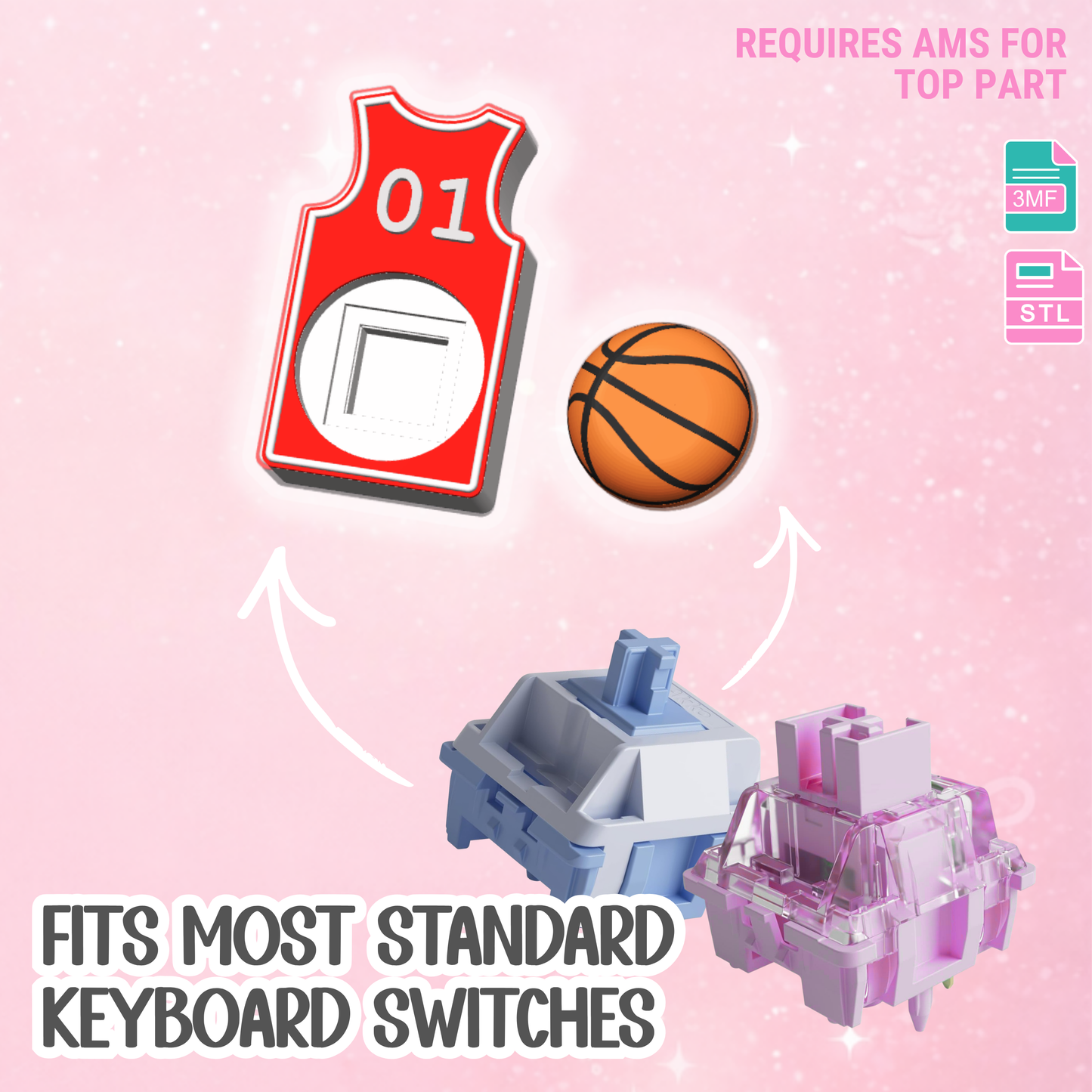 Basketball Jersey Fidget Clicker Keychain STL & 3MF Editable 3D Print File - AMS (Digital Download)