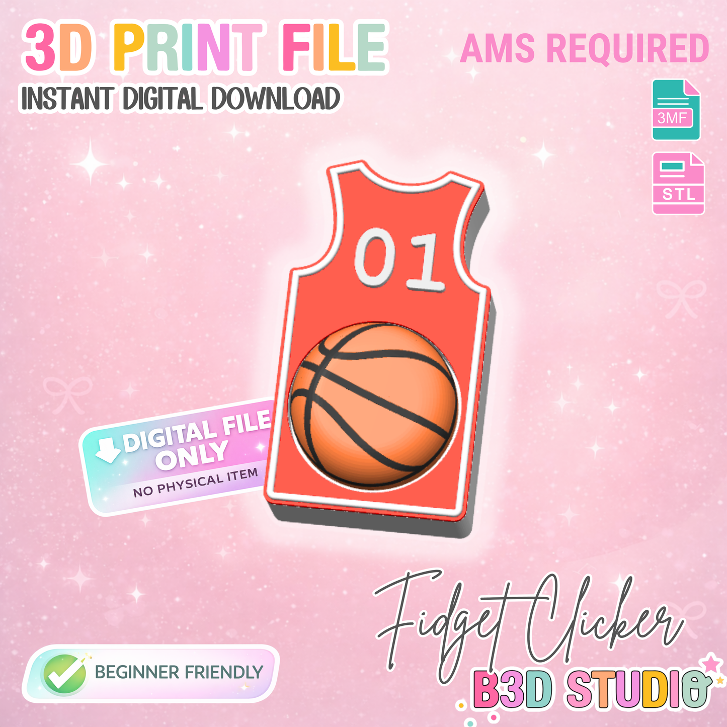 Basketball Jersey Fidget Clicker Keychain STL & 3MF Editable 3D Print File - AMS (Digital Download)