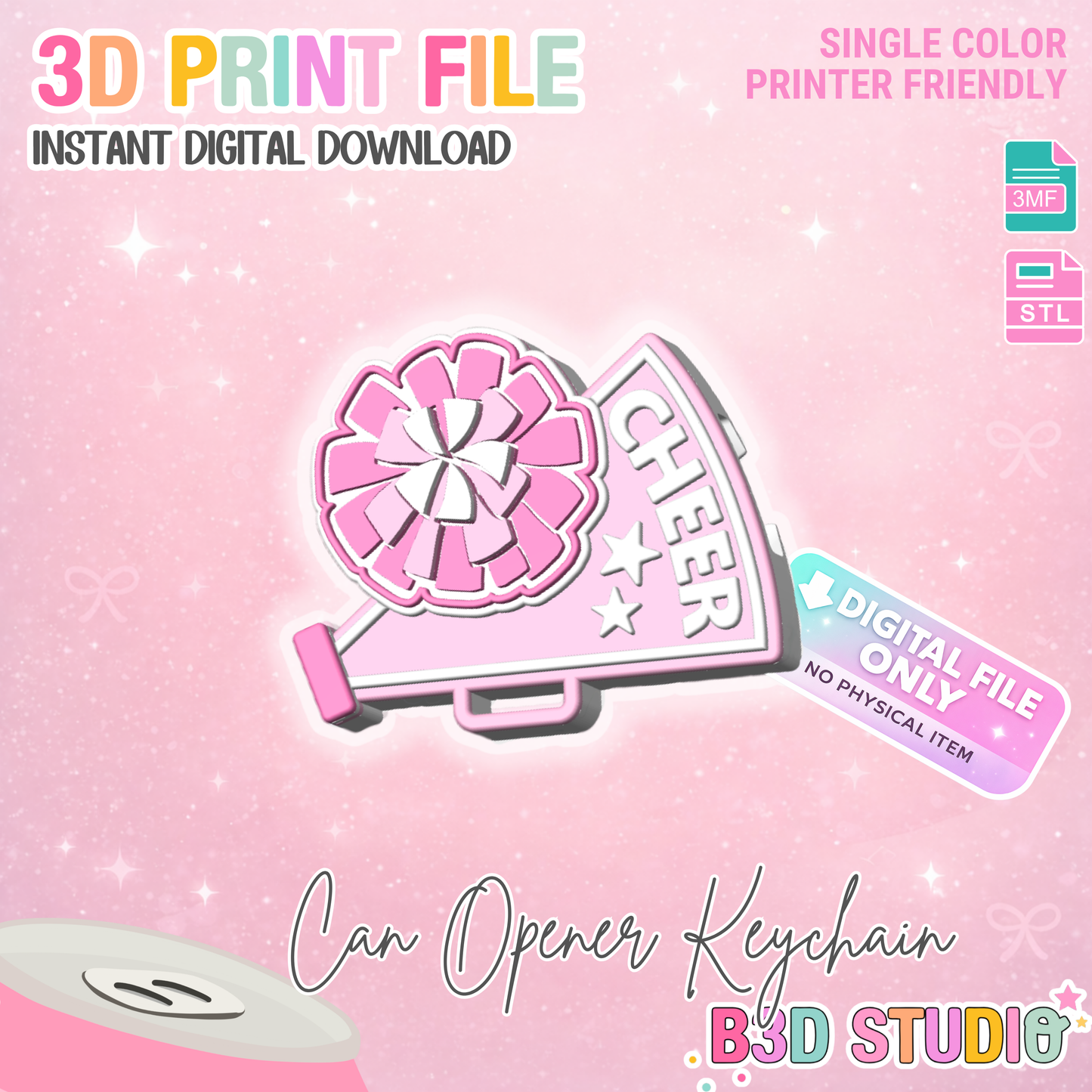 Cheer Can Opener Keychain 3D Print File (STL + 3MF Digital Download)