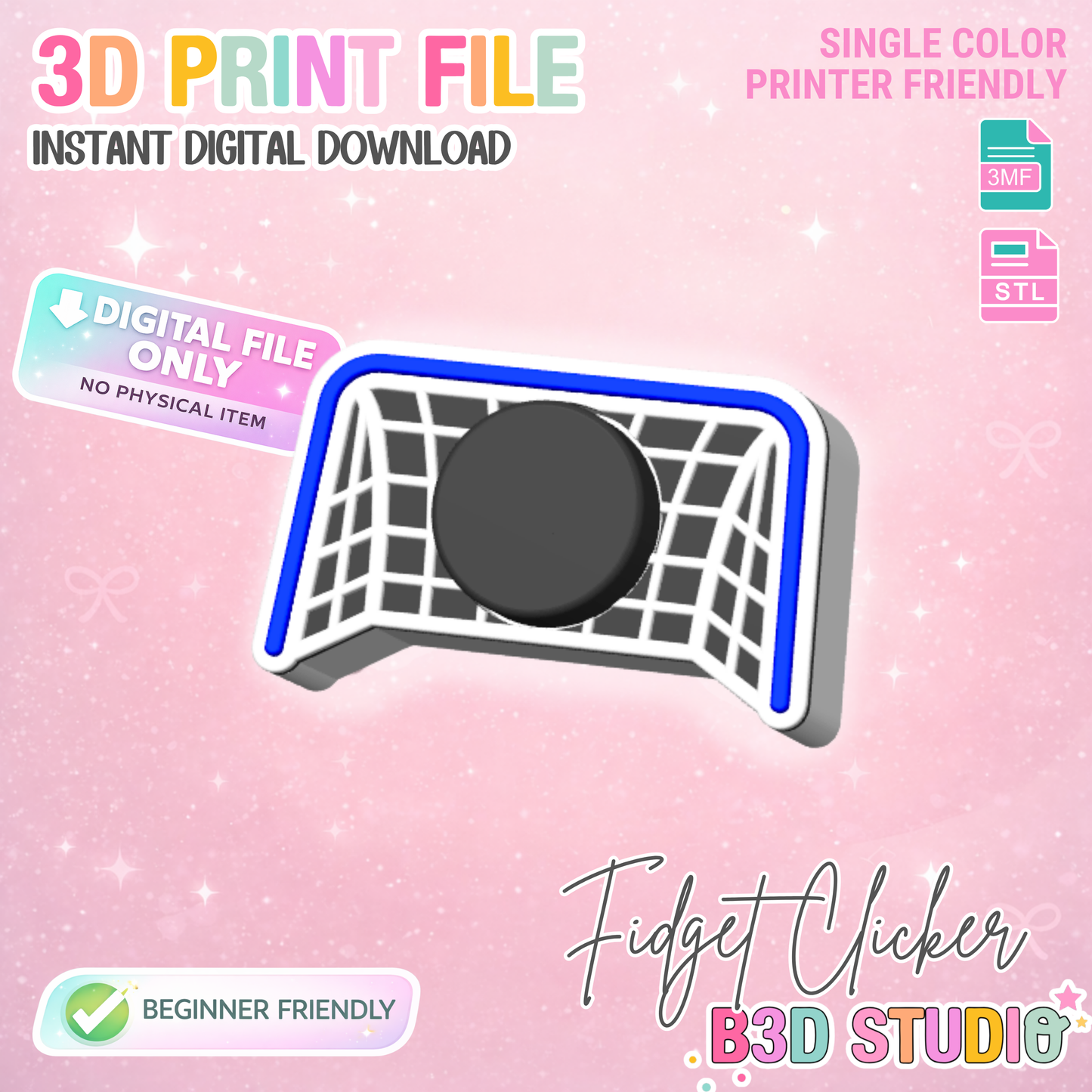 Hockey Net Fidget Clicker STL & 3MF 3D Print File + Bonus Charms (Digital Download)