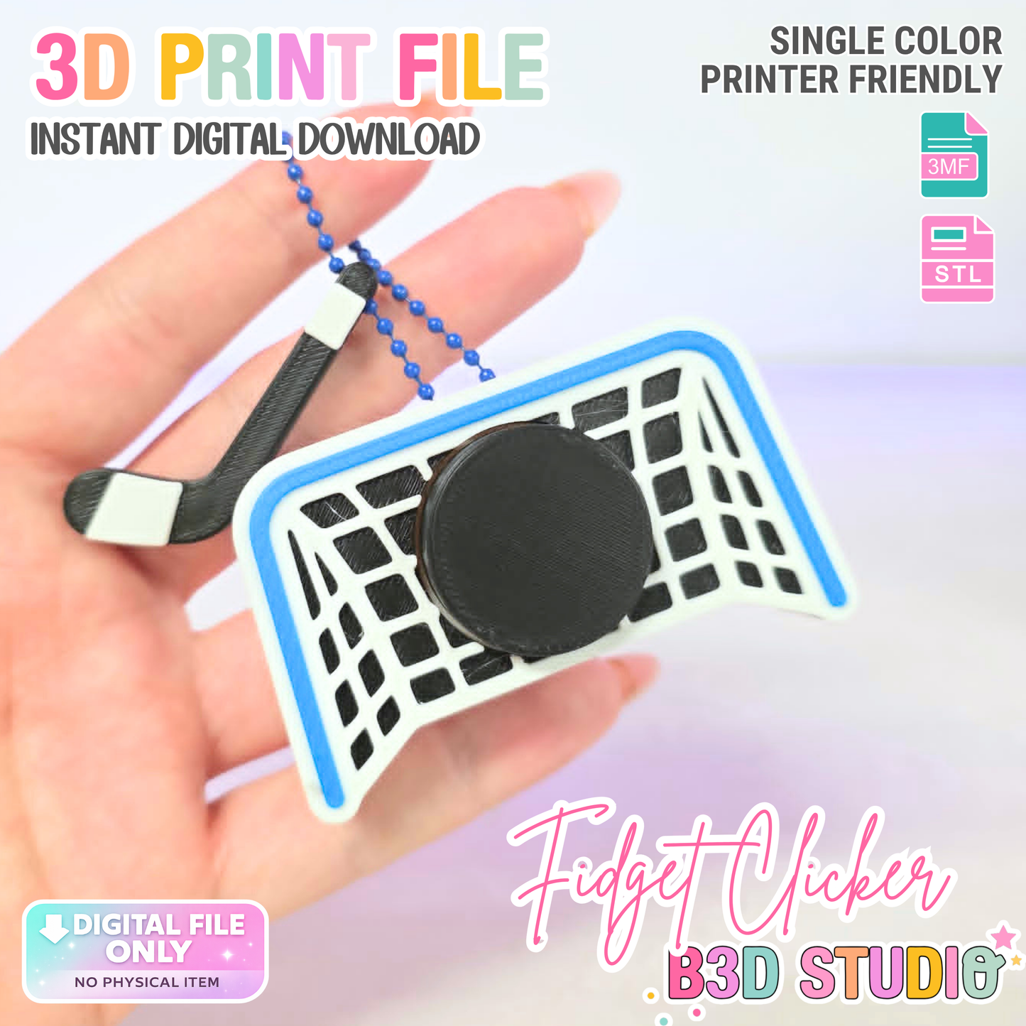 Hockey Net Fidget Clicker STL & 3MF 3D Print File + Bonus Charms (Digital Download)