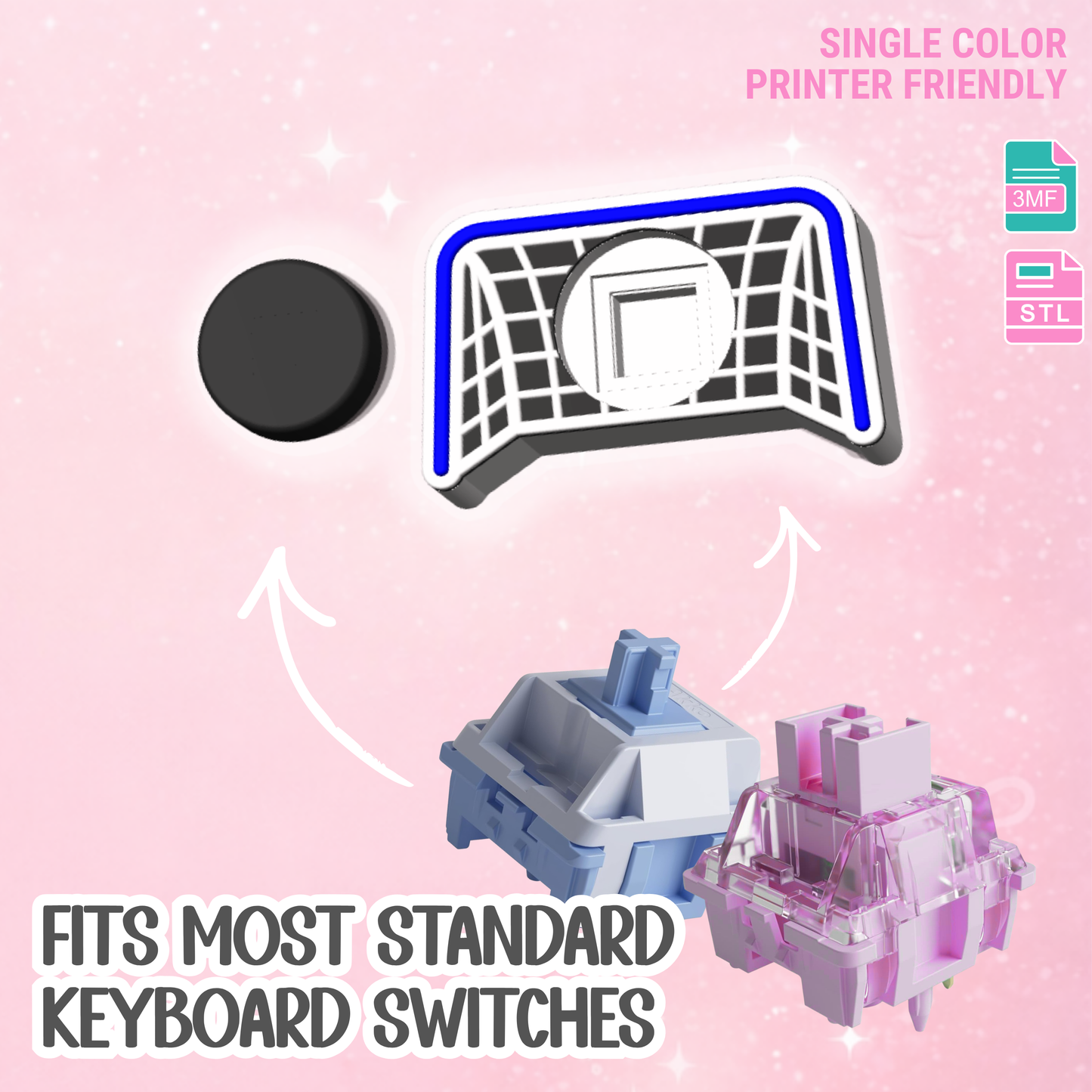 Hockey Net Fidget Clicker STL & 3MF 3D Print File + Bonus Charms (Digital Download)