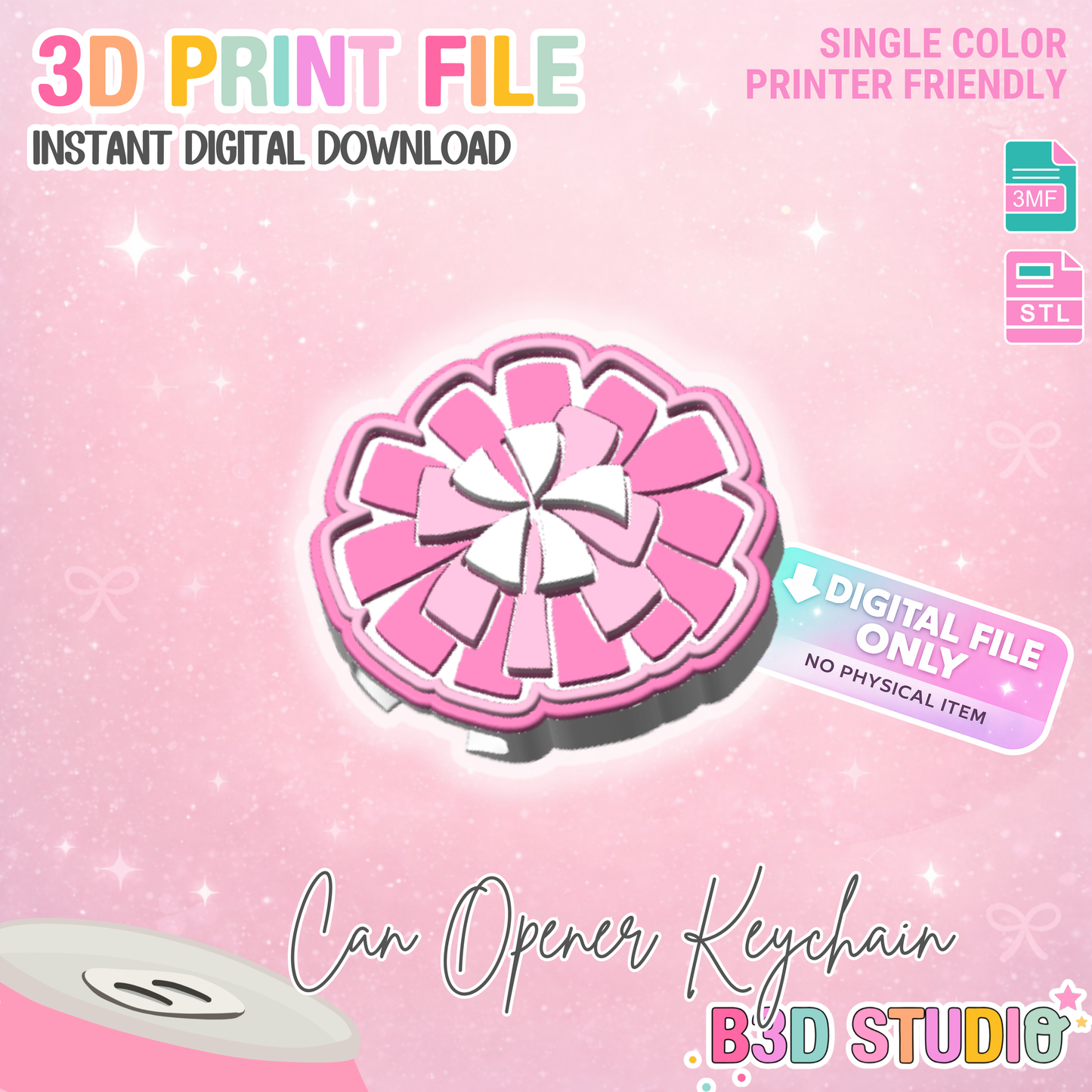 Cheer Pom Pom Can Opener Keychain 3D Print File (STL + 3MF Digital Download)