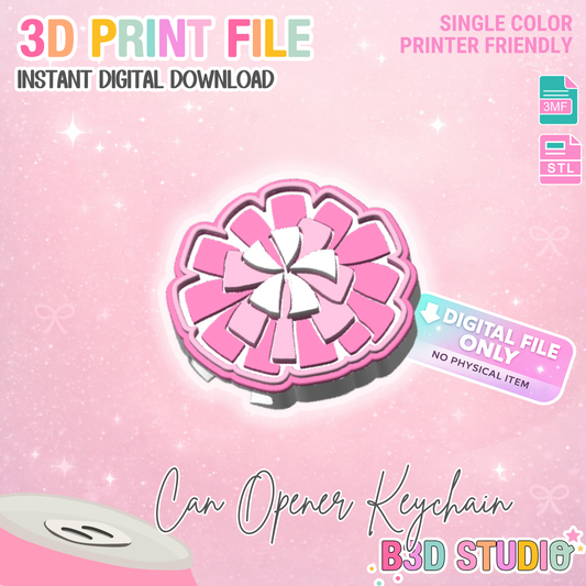 Cheer Pom Pom Can Opener Keychain 3D Print File (STL + 3MF Digital Download)