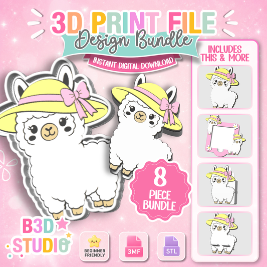 Summer Llama Bundle 3D Print File Bundle: 8 Piece Design Set (STL & 3MF Digital Download)