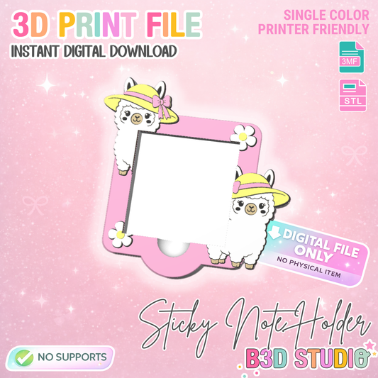 Summer Llama Sticky Note Holder: Desk Organizer 3D Print File STL & 3MF (Digital Download)