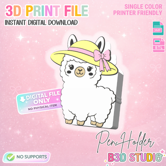 Summer Llama Pen Holder: 3D Print STL & 3MF File (Digital Download)