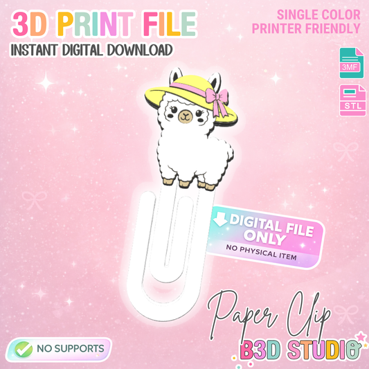 Summer Llama Paper Clip 3D Print File (STL & 3MF Digital Download)