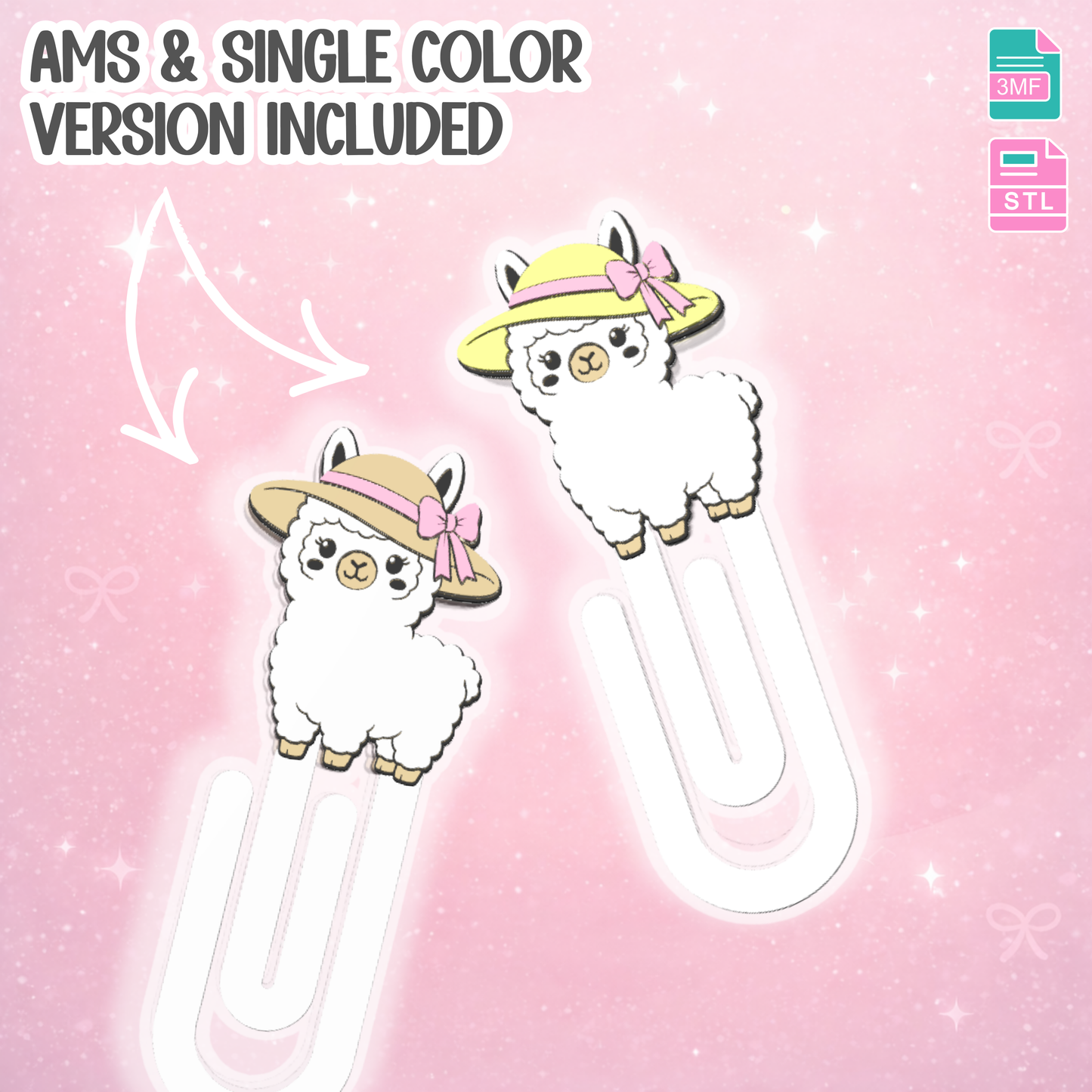 Summer Llama Paper Clip 3D Print File (STL & 3MF Digital Download)