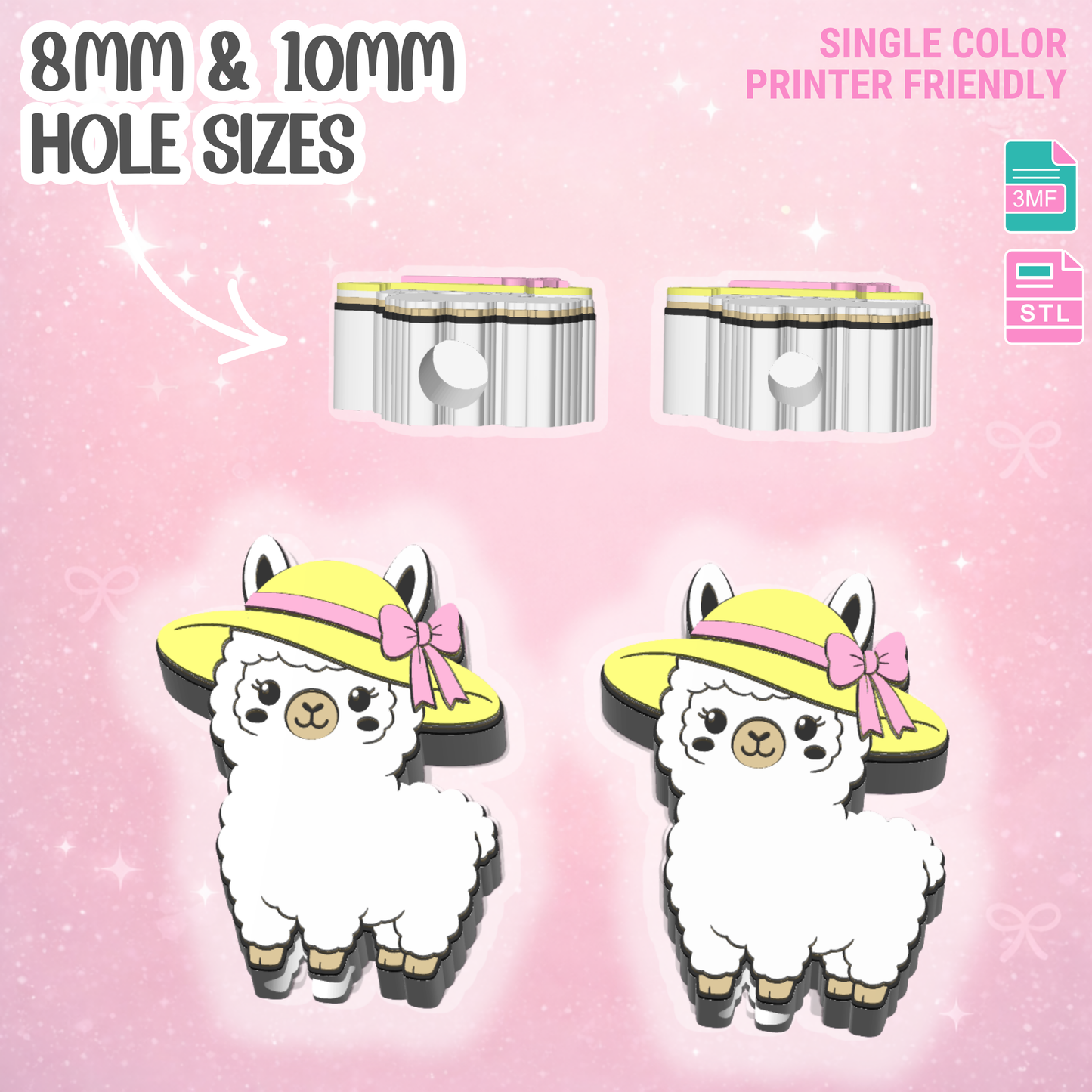Summer Llama Straw Topper 3D Print File (STL & 3MF Digital Download) 8mm + 10mm Sizes