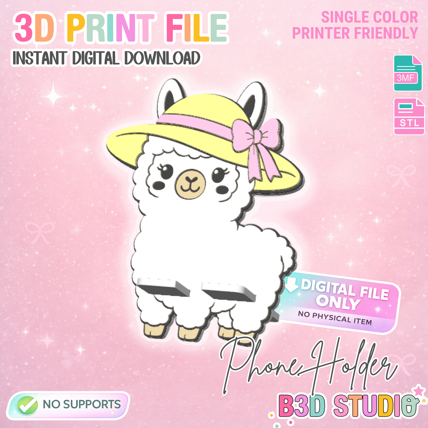 Summer Llama Phone Holder 3D Print File (STL/3MF Digital Download)