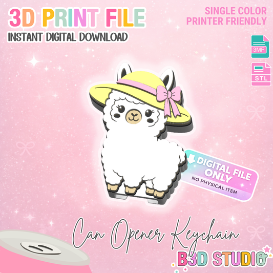 Summer Llama Can Opener Keychain 3D Print File (STL + 3MF Digital Download)
