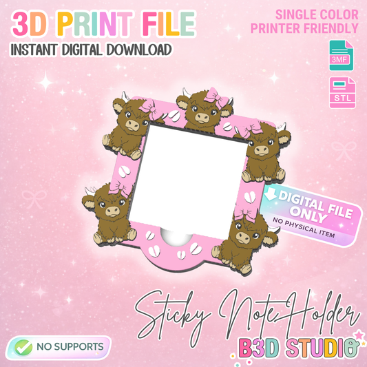 Highland Cow Bow Sticky Note Holder: 3D Print File (STL/3MF Digital Download)