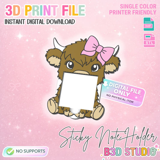 Highland Cow Bow V2 Sticky Note Holder: 3D Print File (STL/3MF Digital Download)