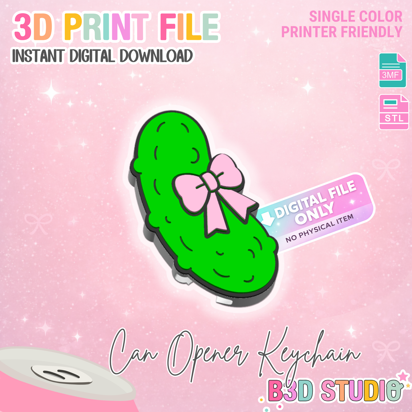 Pickle Bow Can Opener Keychain 3D Print File (STL + 3MF Digital Download)
