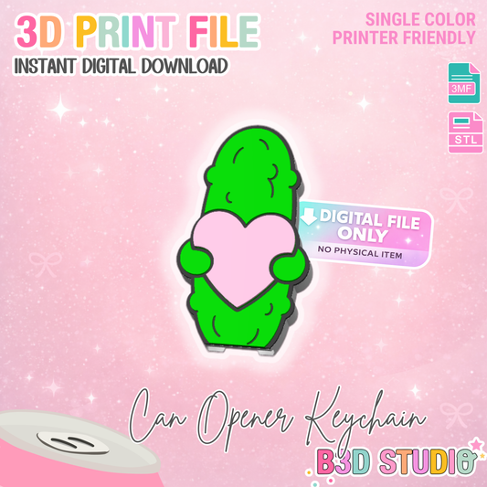 Pickle Heart Can Opener Keychain 3D Print File (STL + 3MF Digital Download)