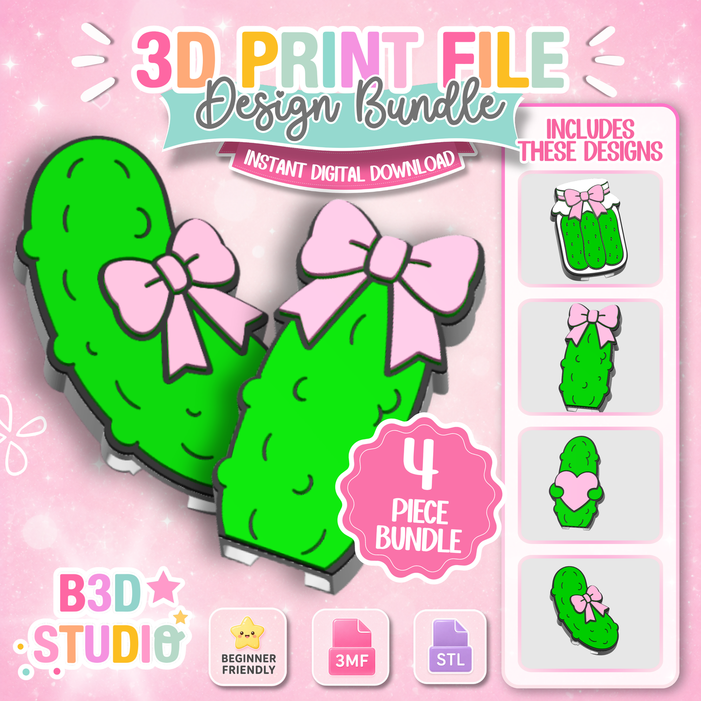 Pickle Can Opener Keychain 3D Print File Bundle – 4 Designs (STL & 3MF)