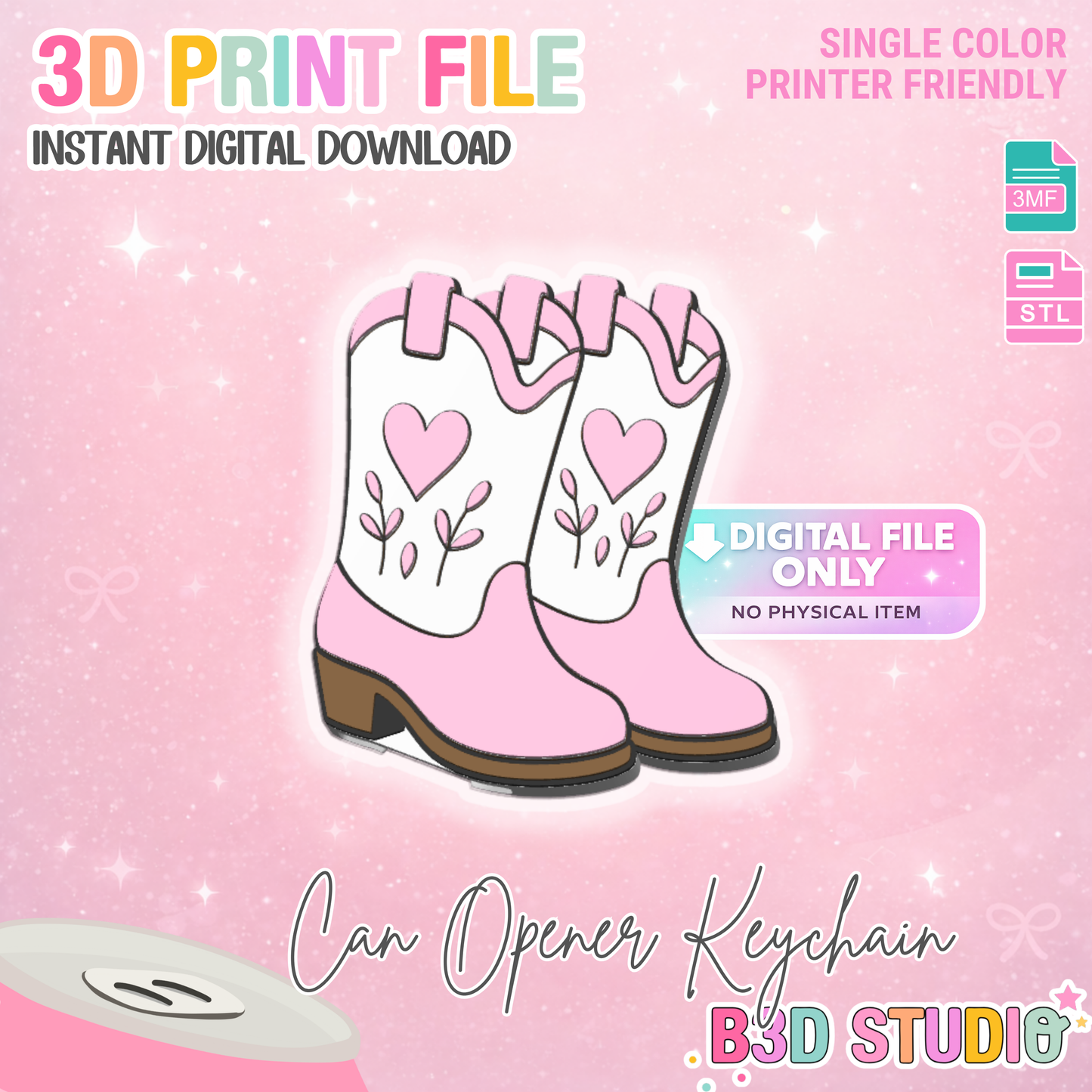 Cowgirl Boots Can Opener Keychain 3D Print File (STL + 3MF Digital Download)