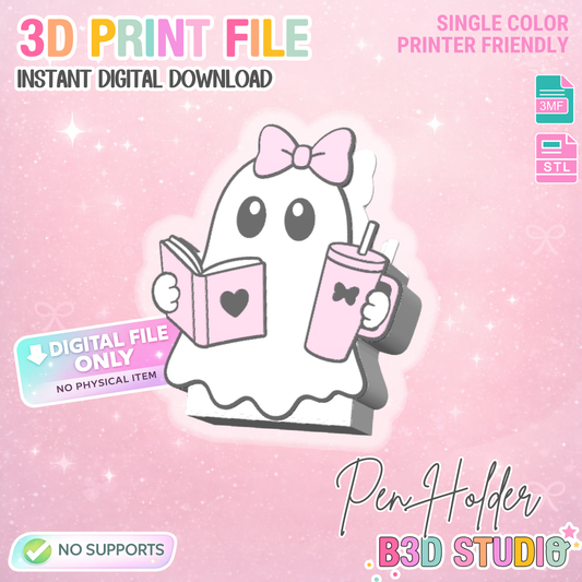 Bookish Ghost Pen Holder 3D Printable: Spooky Desk Decor (STL + 3MF File)