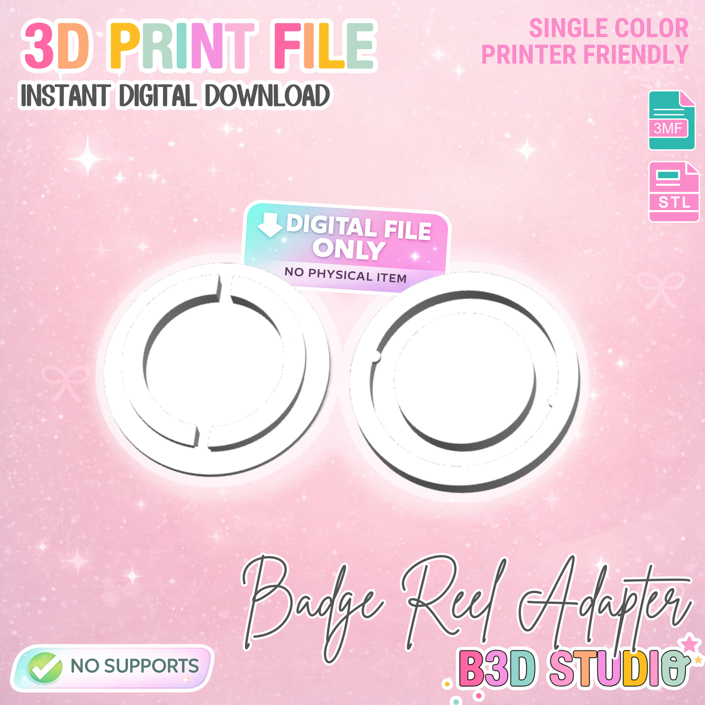 Interchangeable Badge Reel Adapter and Cutter 3D Print File (STL & 3MF Digital Download)