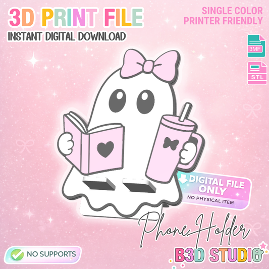 Bookish Ghost Phone Holder 3D Print File (STL/3MF Digital Download)