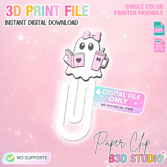 Bookish Ghost Paper Clip 3D Print File (STL & 3MF Digital Download)