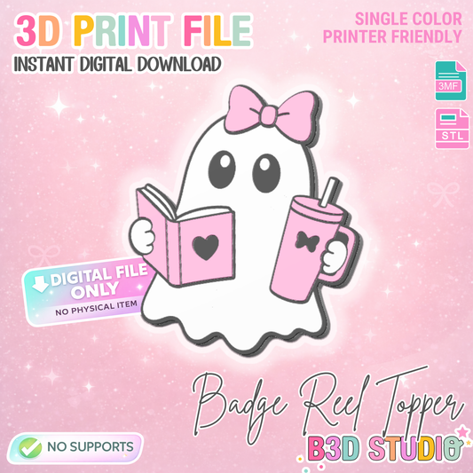 Bookish Ghost Flat Back Topper 3D Print File (STL & 3MF Digital Download)