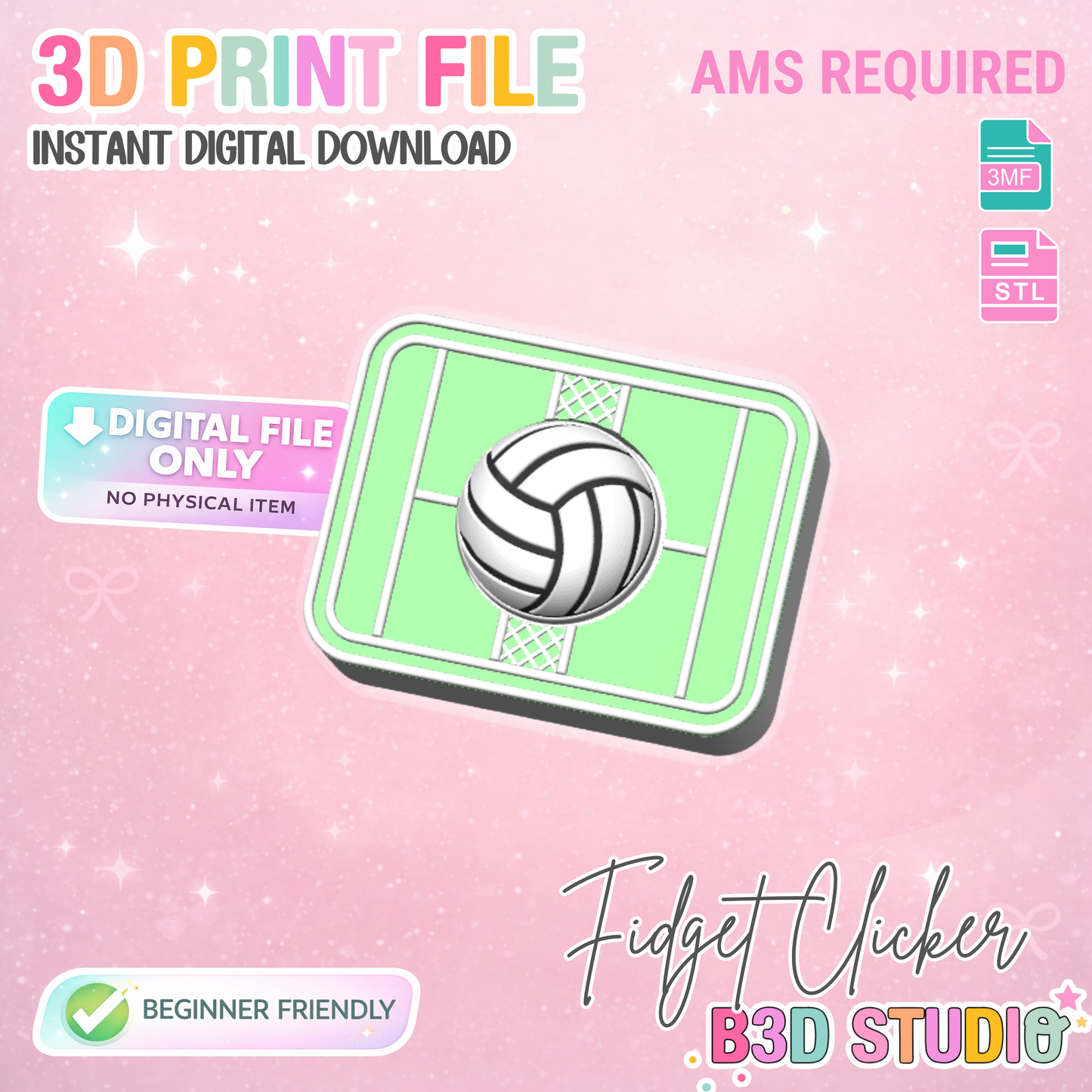 Volleyball Court Fidget Clicker STL & 3MF 3D Print File (Digital Download)