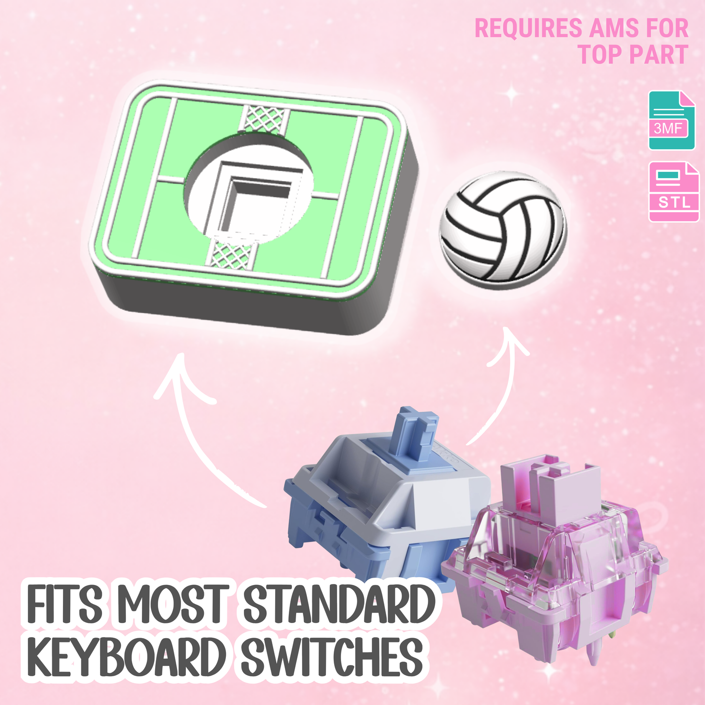 Volleyball Court Fidget Clicker STL & 3MF 3D Print File (Digital Download)