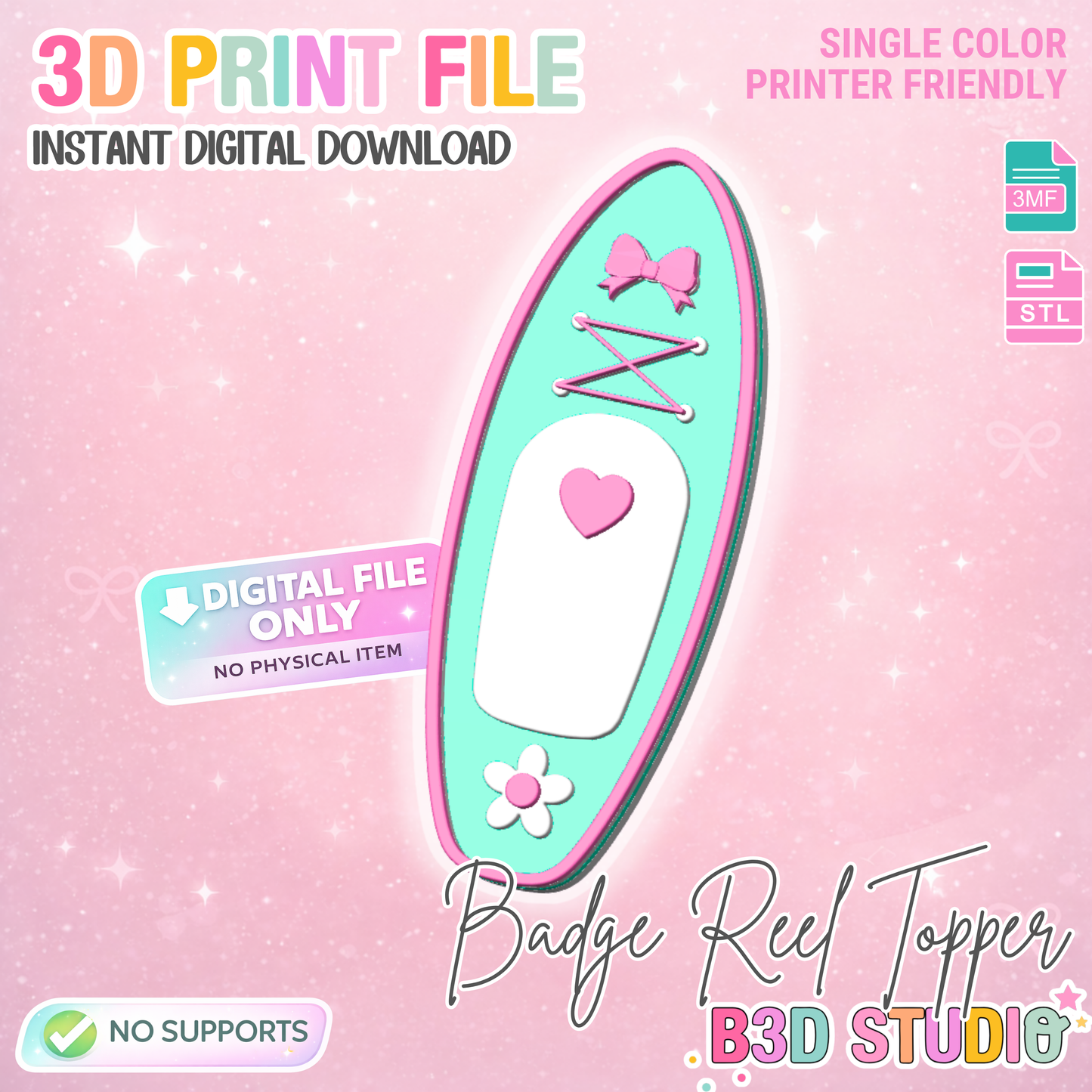 Paddle Board Flat Back Topper 3D Print File (STL & 3MF Digital Download)