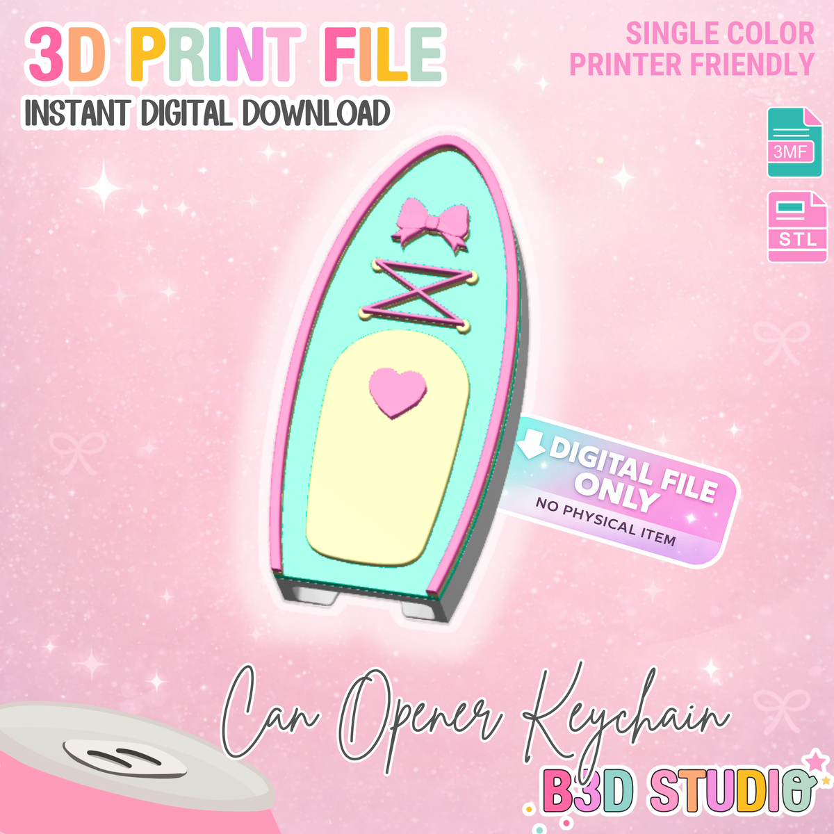Paddle Board Can Opener Keychain 3D Print File (STL + 3MF Digital Download)