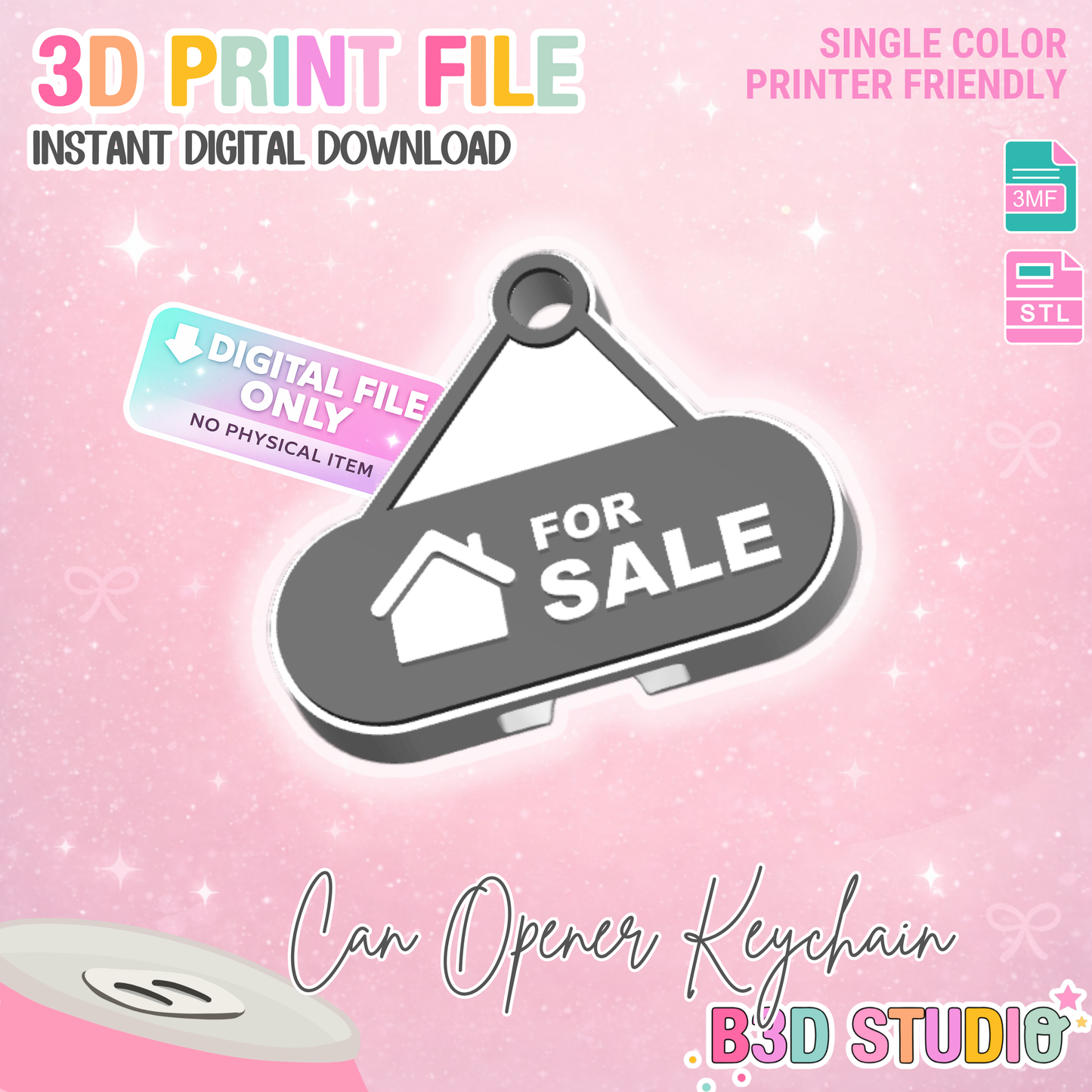 Realtor Can Opener Keychain 3D Print File (STL + 3MF Digital Download)